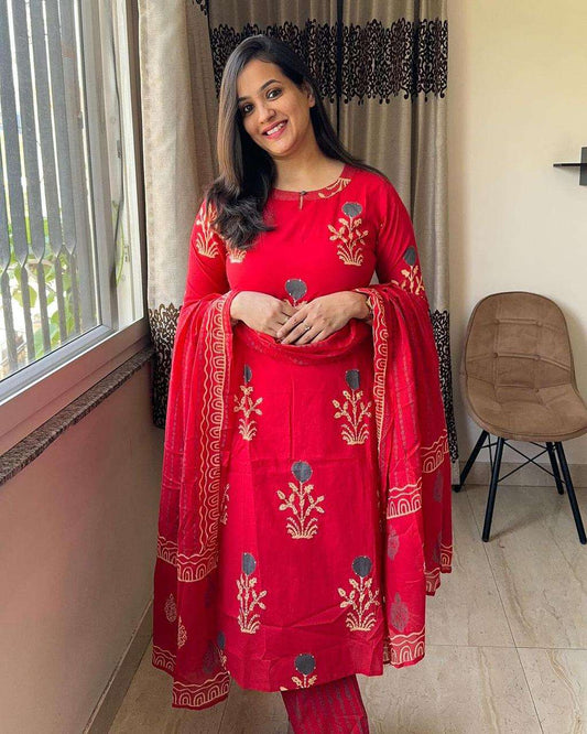 Pure Fine Cotton Fabric Kurti With Pant And Dupatta