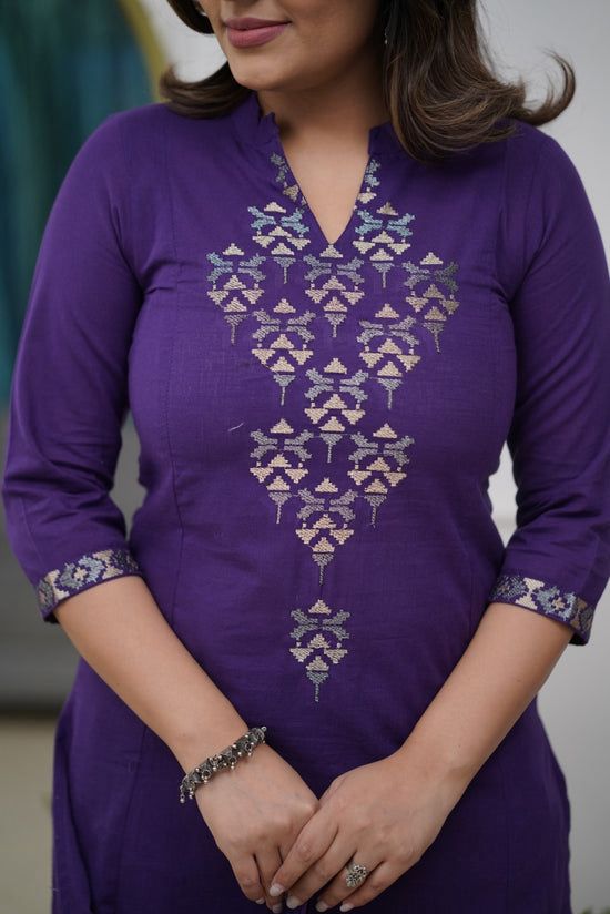 Aline Kurta Set With Cotton Plazzo & Malmal Dupatta With  Embroidery Work