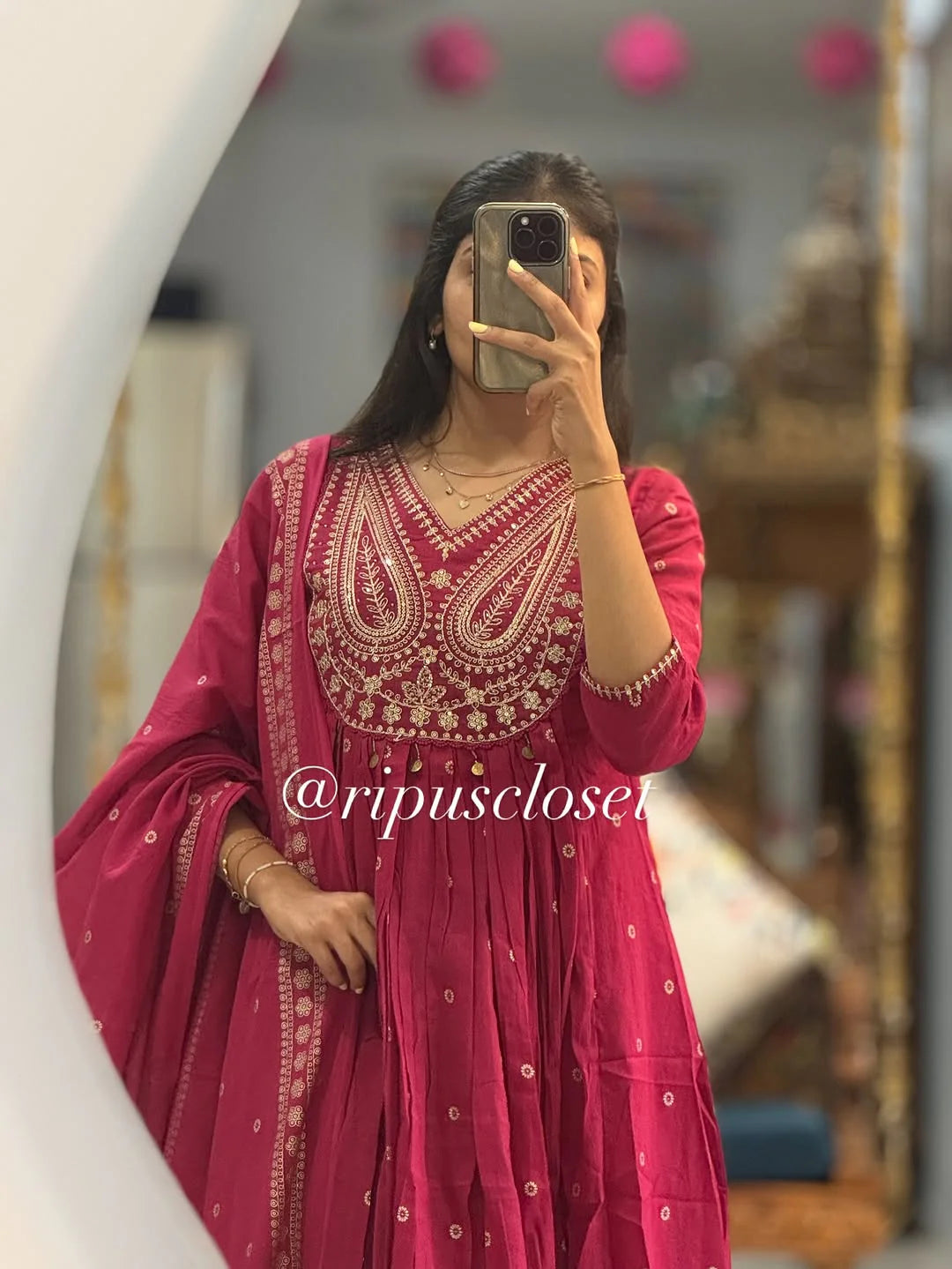 Stylish Cotton Embroidery Work Anarkali Kurti Set